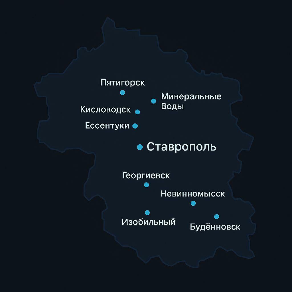 Ставрополь и окрестности: Центр • Юго-Запад • Ташла • Северо-Запад • Перспективный • 204-й квартал • Михайловск • Изобильный • Невинномысск.. Работаем по всему Ставрополю